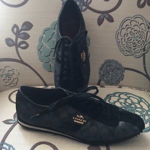 Coach Branded Black Tennis Shoes with Gold logo